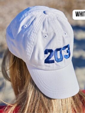 White '203' Embroidered Baseball Cap